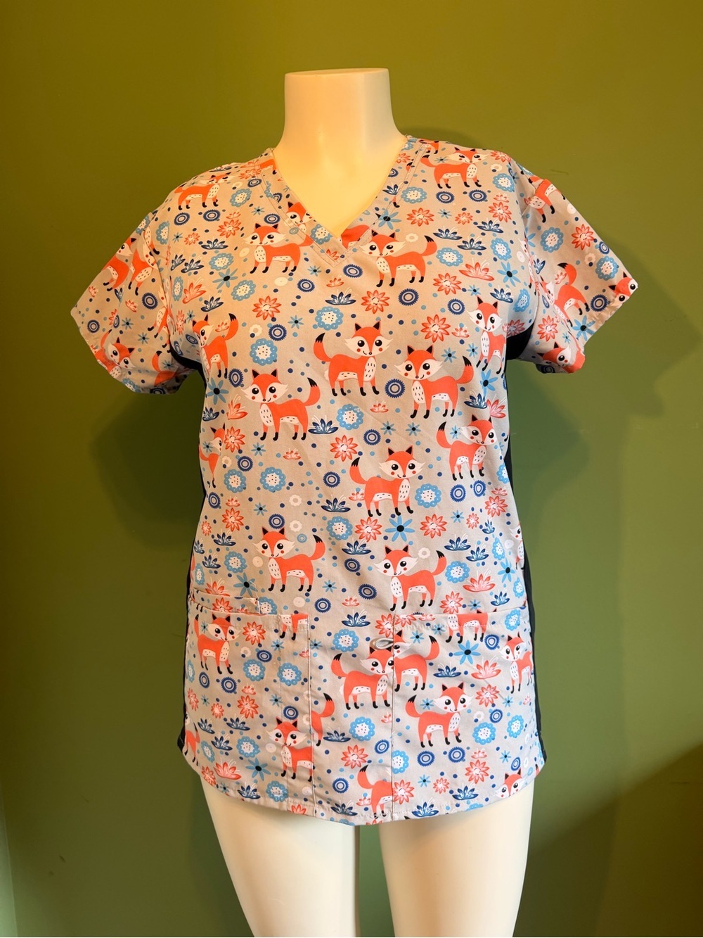 V-Neck Fox Print Tunic Top - Coral & Blue